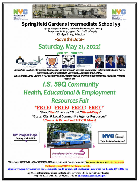 I.S. 59Q Community Health, Educational & Employment Resources Fair ...